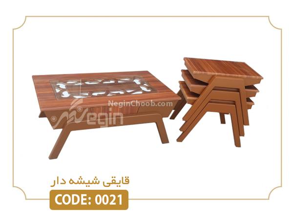 جلومبلی و عسلی قایقی شیشه ای مدل 0021 صفحه MDF وکیوم پایه رنگی